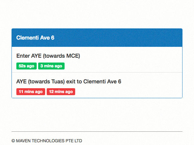 Traffico shows heavy traffic along AYE (towards Tuas) exit towards clemeti ave 6